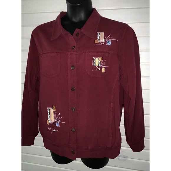 Phoenix Conexion USA Sz XL ART to WEAR Hand Painted Burgundy Red Jacket EUC - Picture 2 of 9
